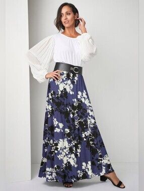 NWT Jessica London Purple Graphic Floral Print Graphic Maxi Skirt SZ 3X(30-32)